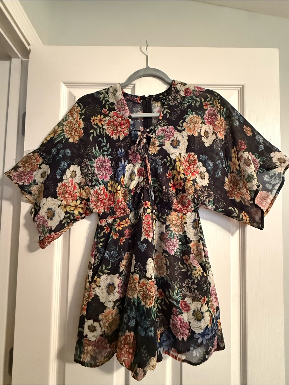 Yumi Kim Black Floral Tie-Front Women's Romper